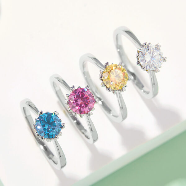 Straight arm classic snowflake S925 silver plated white gold moissanite female ring 1 carat D grade - Image 6