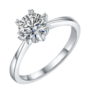 Straight arm classic snowflake S925 silver plated white gold moissanite female ring 1 carat D grade