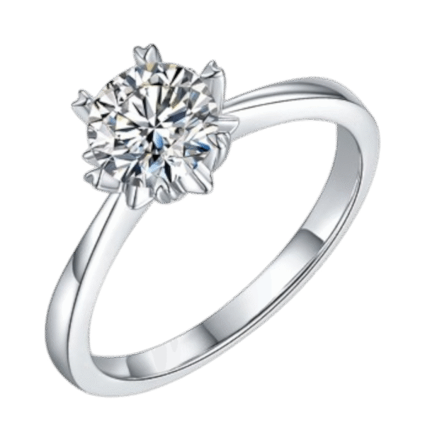 Straight arm classic snowflake S925 silver plated white gold moissanite female ring 1 carat D grade