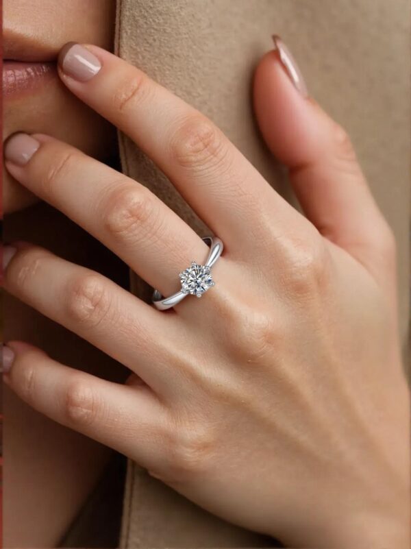 Straight arm new six claw S925 silver plated white gold moissanite female ring 1 carat D grade - Image 4