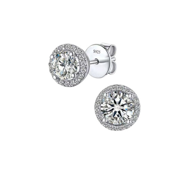 S925 sterling silver micro inlaid moissanite earrings female round four claw earrings - Image 3