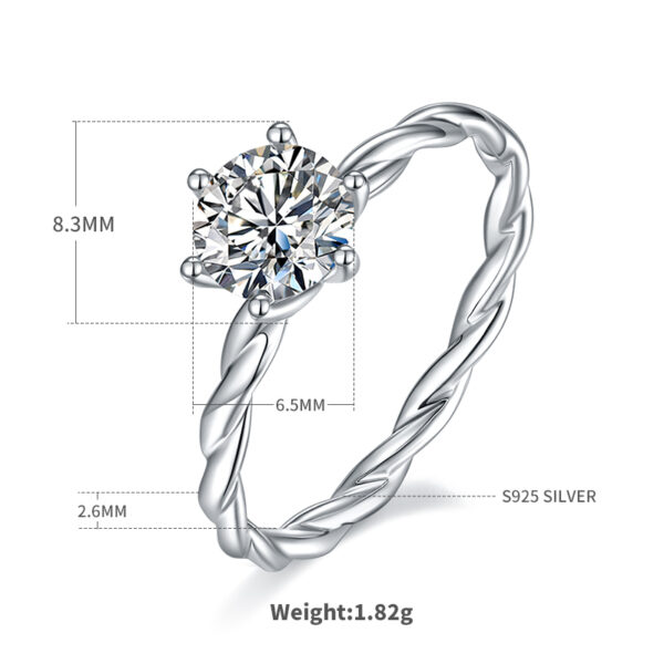 Straight arm vine S925 silver plated white gold moissanite female ring 1 carat D grade - Image 3