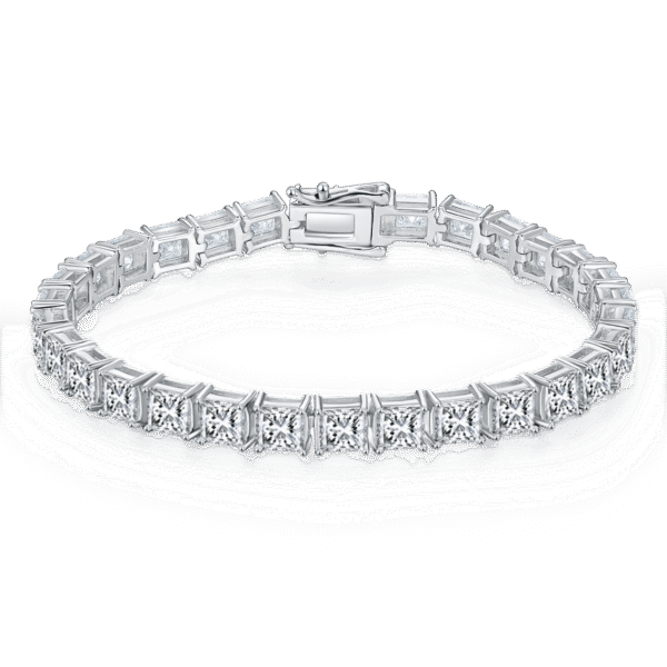 Square Stone Tennis Chain S925 Silver Platinum Plated Bracelet Moissanite 0.5CT/DVVS