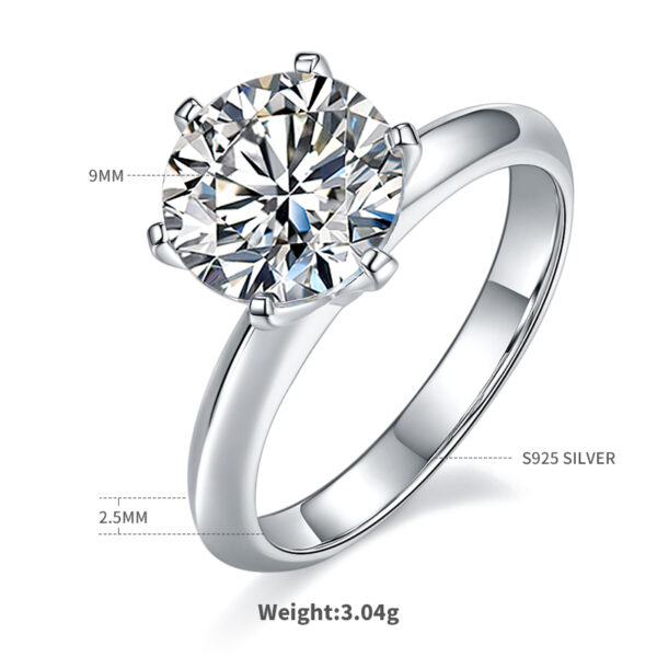 Bare Arm T House Six-claw S925 Silver Plated Platinum Moissanite Women's Ring 3.0 Carat D Grade - Image 3