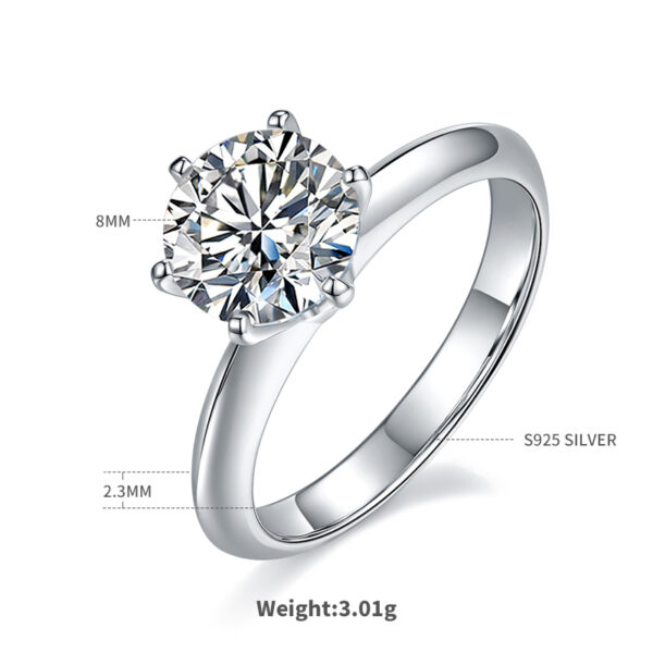 Bare Arm T House Six-claw S925 Silver Plated Platinum Moissanite Women's Ring 2.0 Carat D Grade - Image 2
