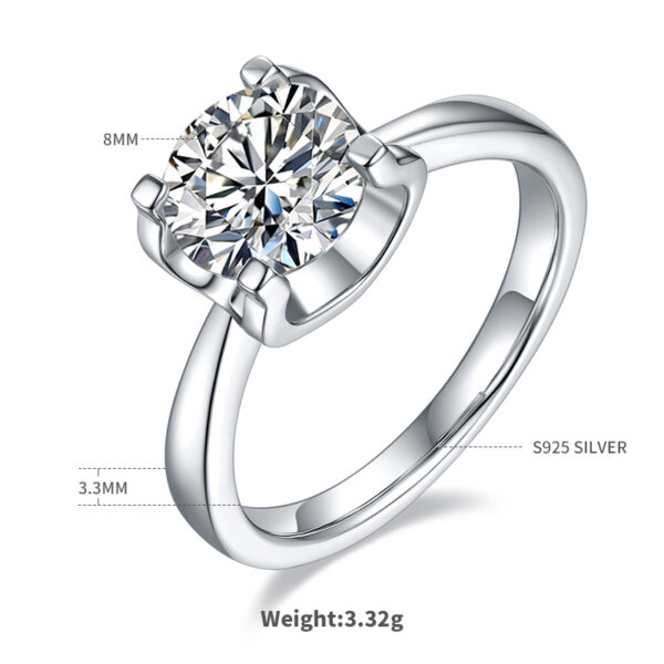 Classic Bullhead S925 Silver Platinum-plated Moissanite Women's Ring 2.0 Carats D Grade - Image 3