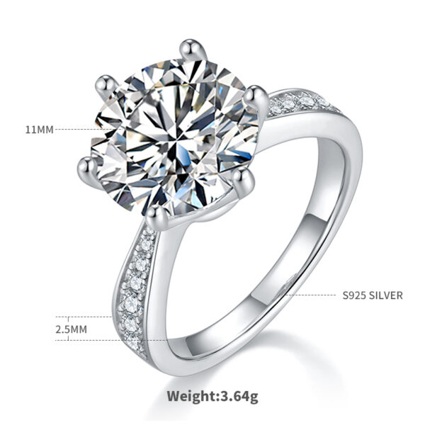 Micro-inlaid S925 silver plated with white gold moissanite female ring 5.0 carats D grade - Image 3