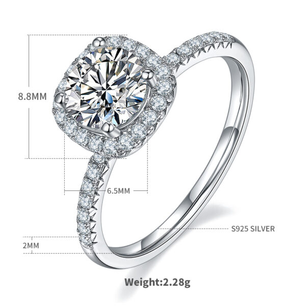 Classic Square Bag S925 Silver Plated Platinum Moissanite Women's Ring 1 Carat D Grade - Image 3