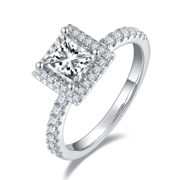 Light luxury square S925 silver plated white gold moissanite female ring 1.0 carat D grade
