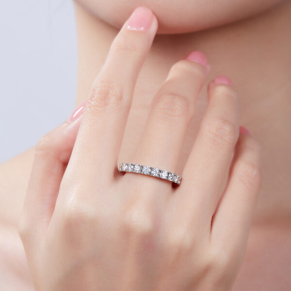 Full hoop micro nail ring S925 silver plated with white gold moissanite 3.0mm - Image 2
