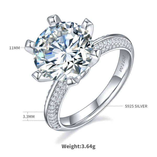Banbijiangshan S925 silver plated white gold moissanite female ring 5.0 carat D grade - Image 3