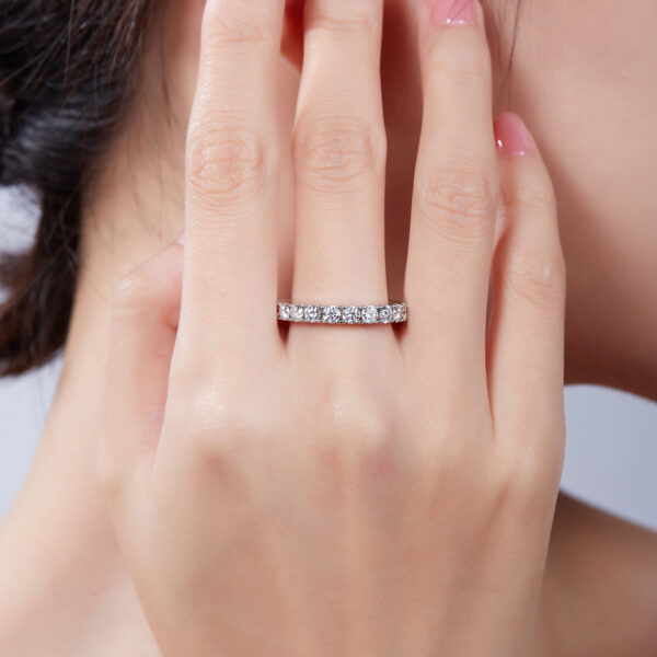 Full hoop micro nail ring S925 silver plated with white gold moissanite 3.0mm - Image 6