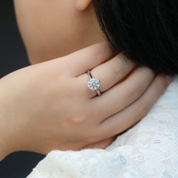 Bare Arm T House Six-claw S925 Silver Plated Platinum Moissanite Women's Ring 3.0 Carat D Grade - Image 2