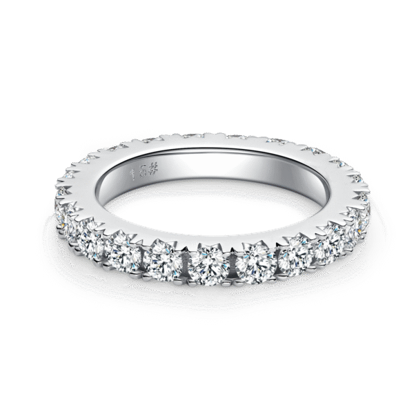 Full hoop micro nail ring S925 silver plated with white gold moissanite 3.0mm - Image 5