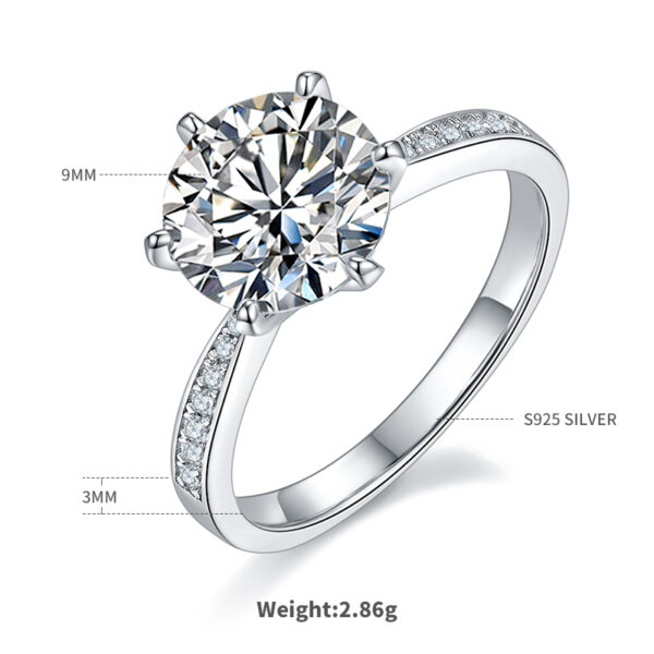 Micro-inlaid S925 silver plated with white gold moissanite female ring 3.0 carats D grade - Image 2