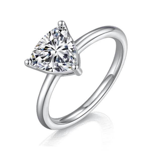 Classic triangle S925 silver plated white gold moissanite female ring 2.0 carat D grade