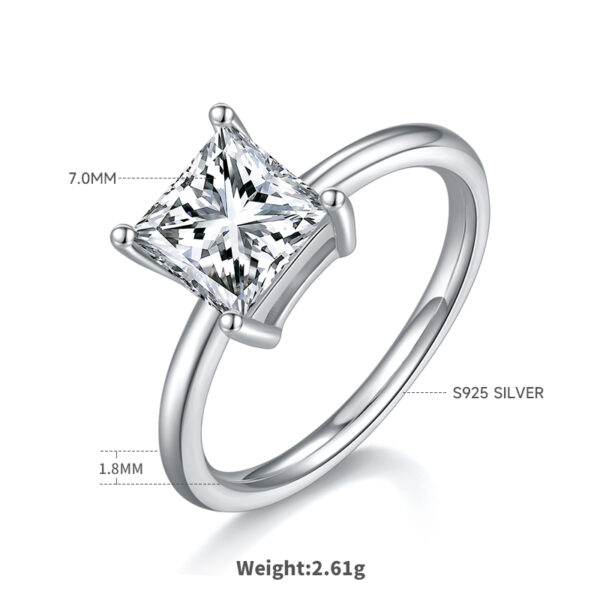 Classic Square S925 Silver Plated White Gold Moissanite Women's Ring 2.0 Carat D Grade - Image 2