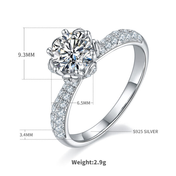 Straight arm inlaid flower god S925 silver plated white gold moissanite diamond female ring 1 carat D grade - Image 3