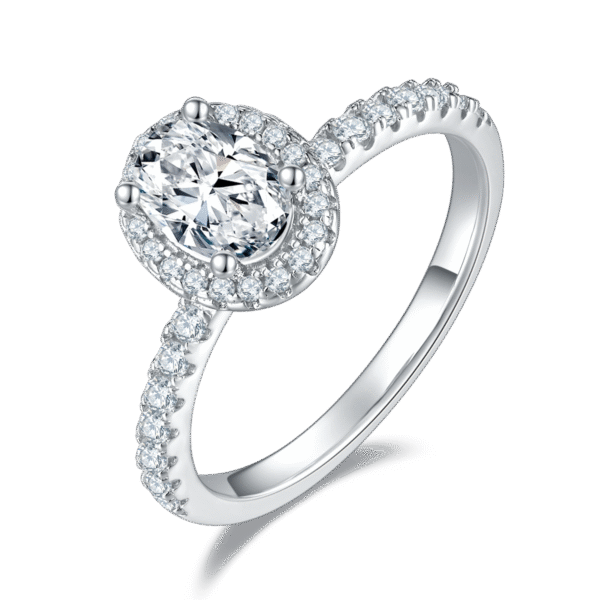 Light luxury egg-shaped S925 silver plated white gold moissanite female ring 1.0 carat D grade