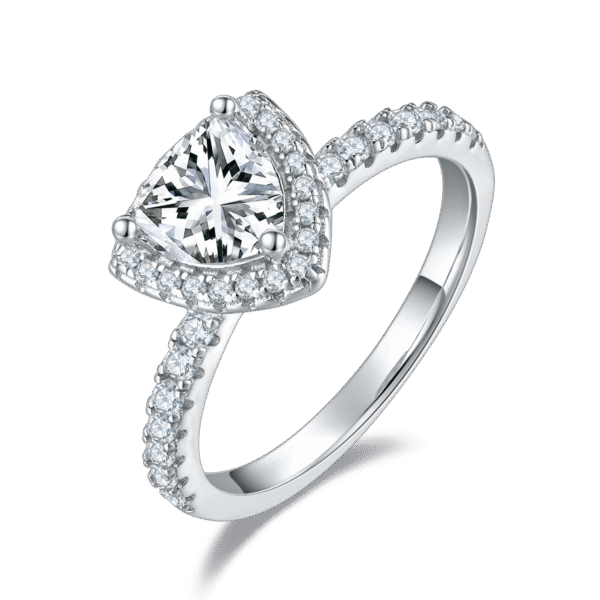 Light luxury triangle S925 silver plated white gold moissanite female ring 1.0 carat D grade