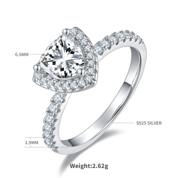 Light luxury triangle S925 silver plated white gold moissanite female ring 1.0 carat D grade - Image 3