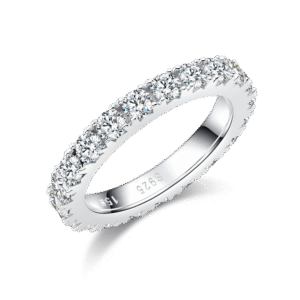 Full hoop micro nail ring S925 silver plated with white gold moissanite 3.0mm