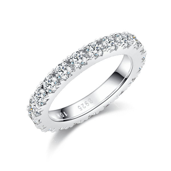 Full hoop micro nail ring S925 silver plated with white gold moissanite 3.0mm