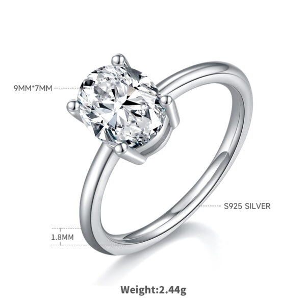 Classic egg-shaped S925 silver plated white gold moissanite female ring 2.0 carats D grade - Image 2