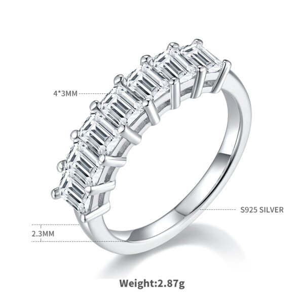 Rectangular ring S925 silver plated with white gold moissanite female ring 2.1 carats D grade - Image 3