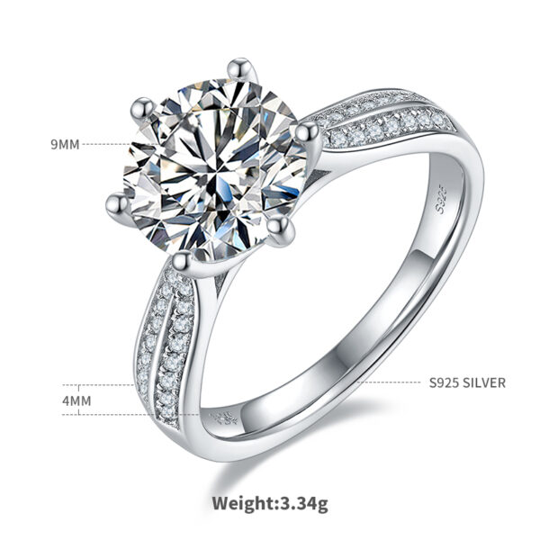 Starlight Queen S925 silver plated white gold moissanite female ring 3.0 carat D grade - Image 3