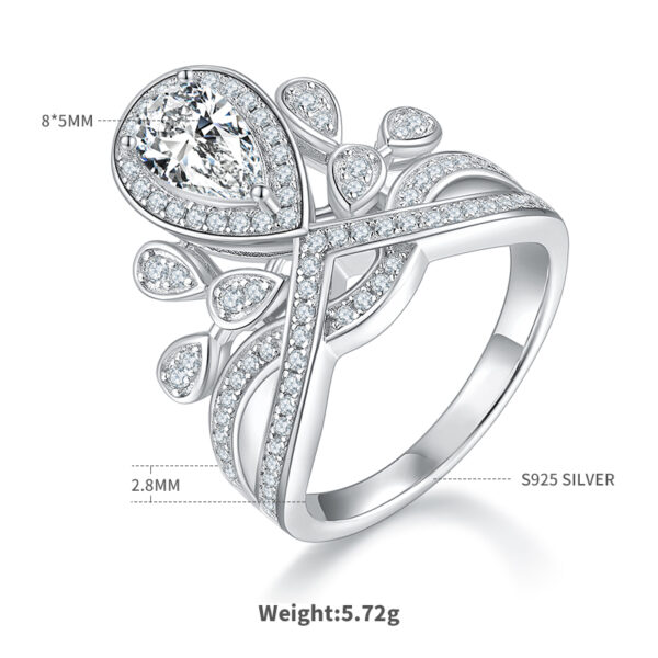 V-shaped crown water drop S925 silver plated with white gold colored moissanite female ring 1 carat D grade - Image 3