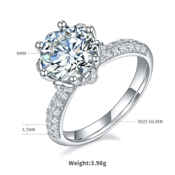 Straight arm inlaid flower god S925 silver plated white gold moissanite diamond female ring 3.0 carat D grade - Image 2