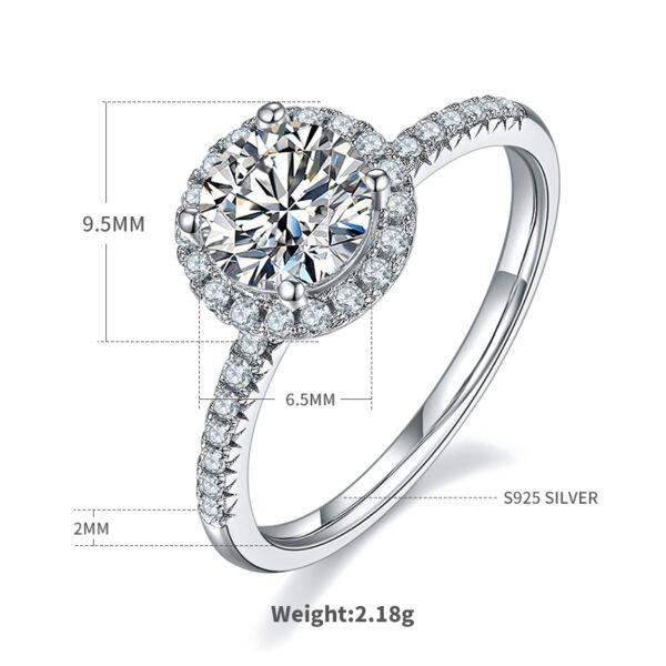 Classic round S925 silver plated white gold moissanite female ring 1 carat D grade - Image 3