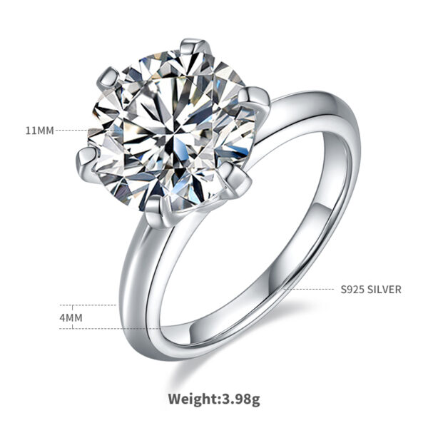 Bare Arm T House Six-claw S925 Silver Plated Platinum Moissanite Women's Ring 5.0 Carat D Grade - Image 2