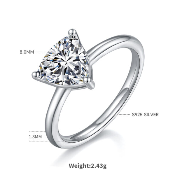 Classic triangle S925 silver plated white gold moissanite female ring 2.0 carat D grade - Image 2