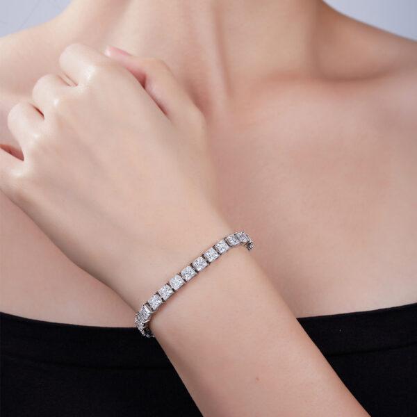 Square Stone Tennis Chain S925 Silver Platinum Plated Bracelet Moissanite 0.5CT/DVVS - Image 2
