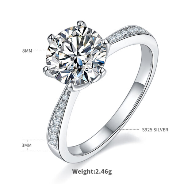 Micro-inlaid S925 silver plated with white gold moissanite female ring 2.0 carats D grade - Image 3