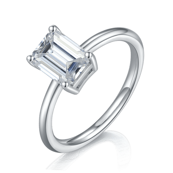 Classic rectangular S925 silver plated white gold moissanite female ring 2.0 carat D grade