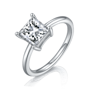 Classic Square S925 Silver Plated White Gold Moissanite Women's Ring 2.0 Carat D Grade