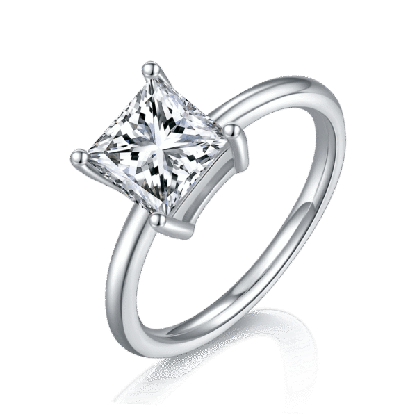 Classic Square S925 Silver Plated White Gold Moissanite Women's Ring 2.0 Carat D Grade
