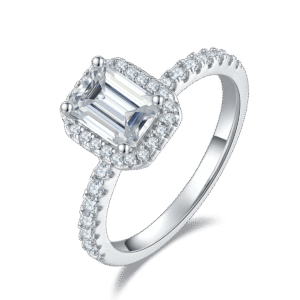 Light luxury rectangular S925 silver plated white gold moissanite female ring 1.0 carat D grade