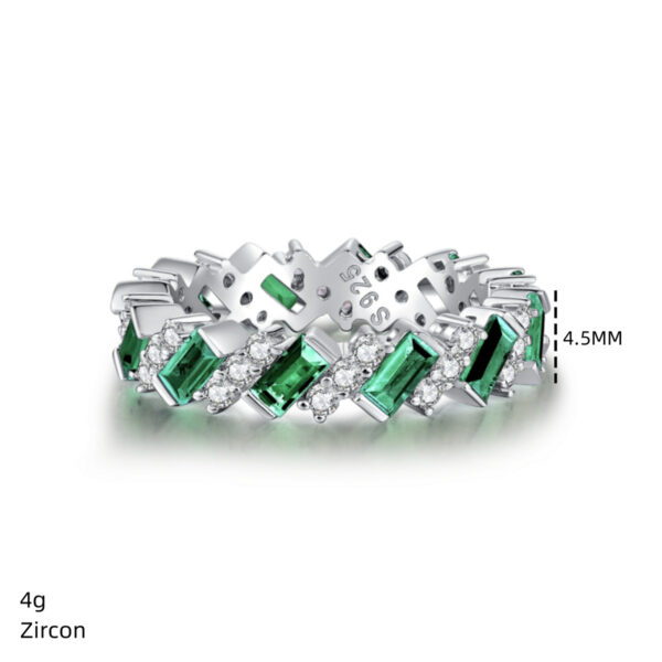 S925 silver emerald cut full diamond ring fashion internet celebrity dazzling sparkling ring - Image 5
