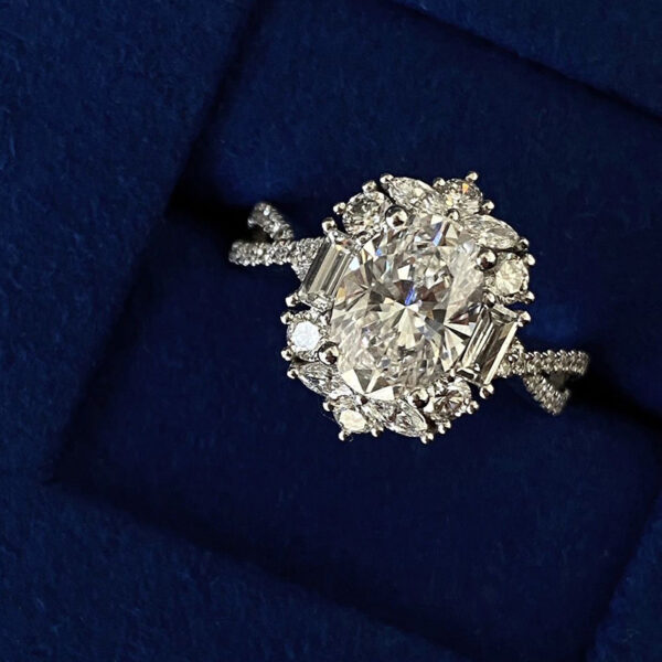 s925 sterling silver moissanite oval pigeon egg carat diamond ring - Image 2