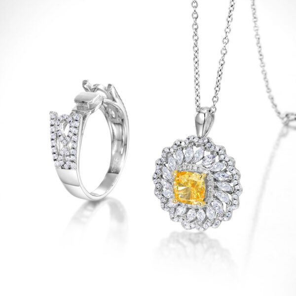 S925 silver high carbon diamond ring for women, fully inlaid with yellow diamonds, detachable pendant, dual-purpose - Image 4