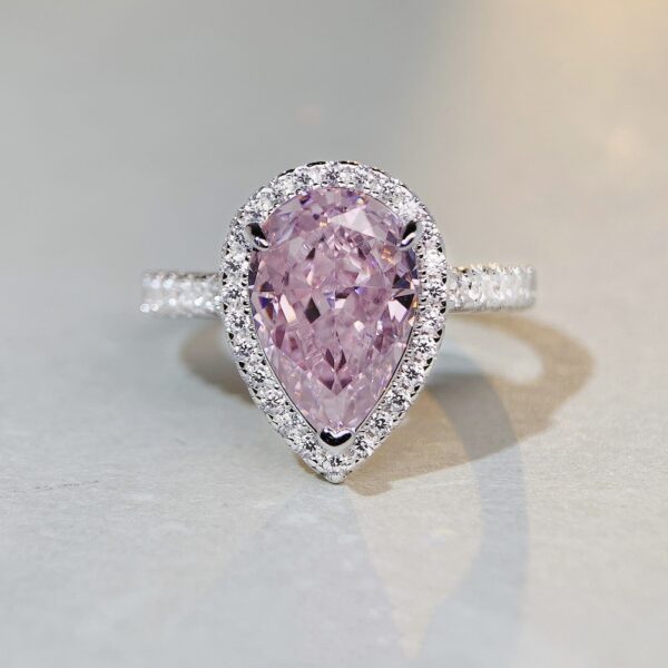 S925 sterling silver pear-shaped ring lavender purple high carbon diamond gemstone diamond ring - Image 9