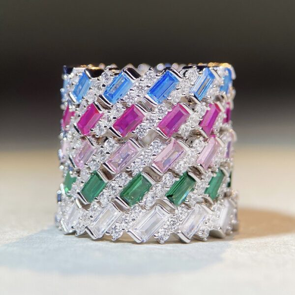 S925 silver emerald cut full diamond ring fashion internet celebrity dazzling sparkling ring - Image 2