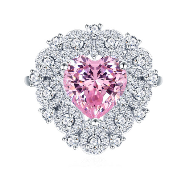 Champagne diamond heart-shaped high carbon diamond ring s925 sterling silver love garden ring - Image 2