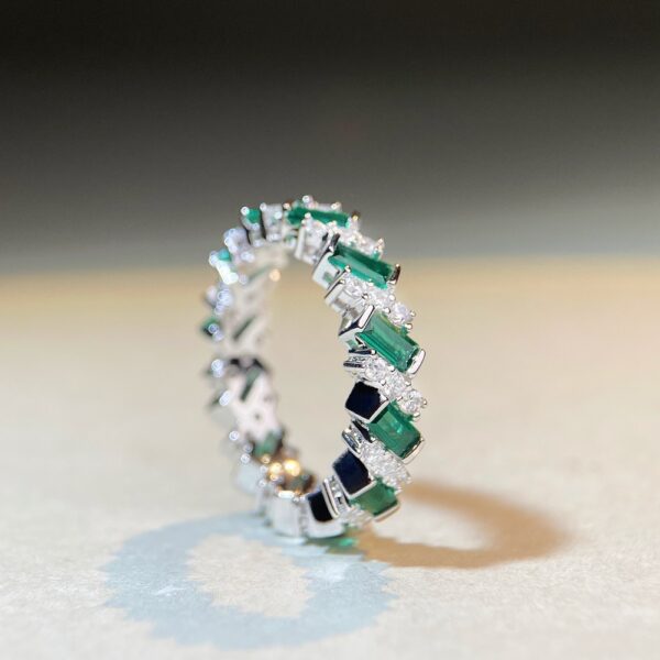 S925 silver emerald cut full diamond ring fashion internet celebrity dazzling sparkling ring - Image 4