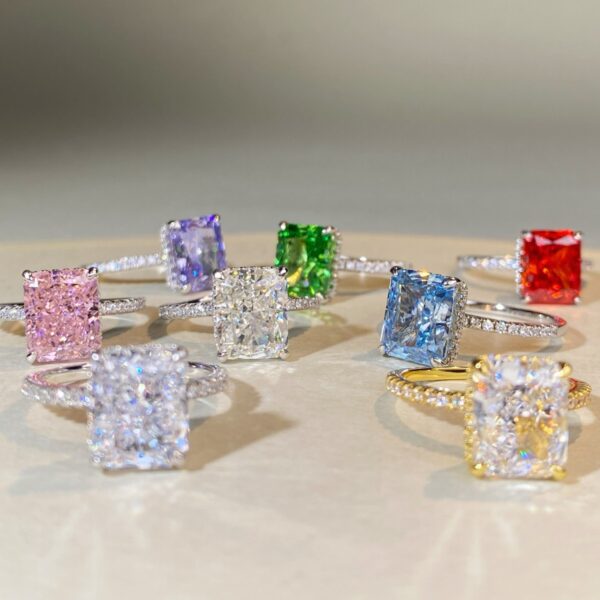 925 sterling silver ice flower cut ring female 8X10 size 4 carat radiant cut colored gemstone ring - Image 2