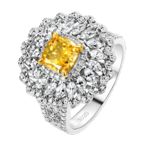 S925 silver high carbon diamond ring for women, fully inlaid with yellow diamonds, detachable pendant, dual-purpose